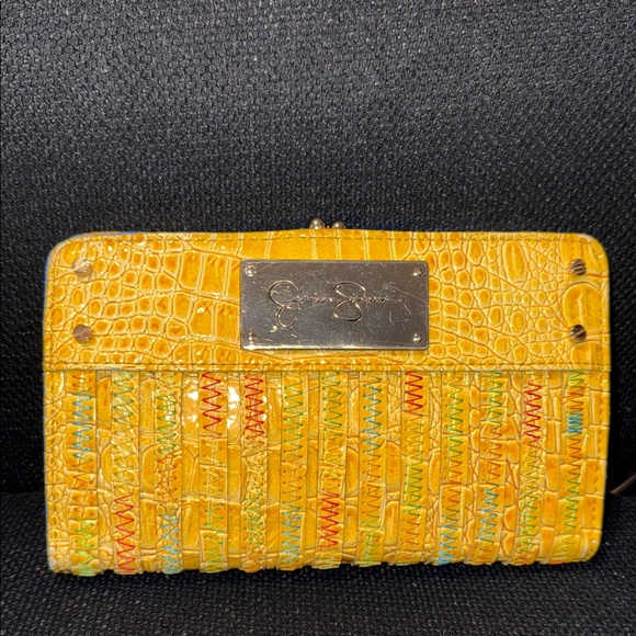 Yellow Crocodile Faux Embossed Women's Wallet Clutch - Picture 1 of 4